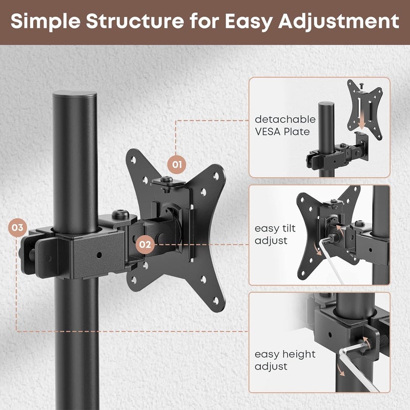 IMtKotW Single Monitor Desk Mount for 13-35 Inch Screens, Up to 22 lbs, Ultrawide Arm Mount for Flat & Curved Screens with VESA 75x75 to 200x200, Includes Cable Clips - Image 5